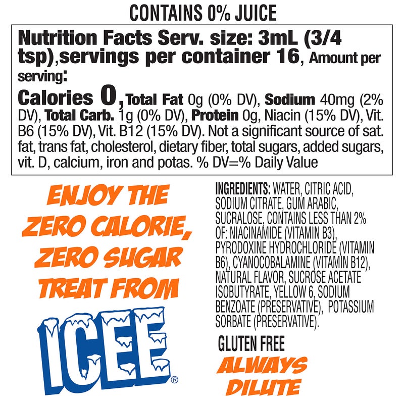 ICEE Zero Calorie Cherry, Blue Raspberry, Orange and Mango Liquid Water Enhancer Drink Mix, Natural Flavor Drops, Sugar Free, 1.62 Fl Oz Concentrate (48 ml) - 4 Ultimate Variety Pack - Image 5